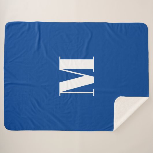 Deep Blue Initial Letter Monogram Modern Stilvoll Sherpadecke (Vorderseite (Horizontal))