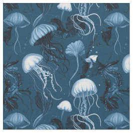 Deep Blue Jellyfish Fabric Stoff