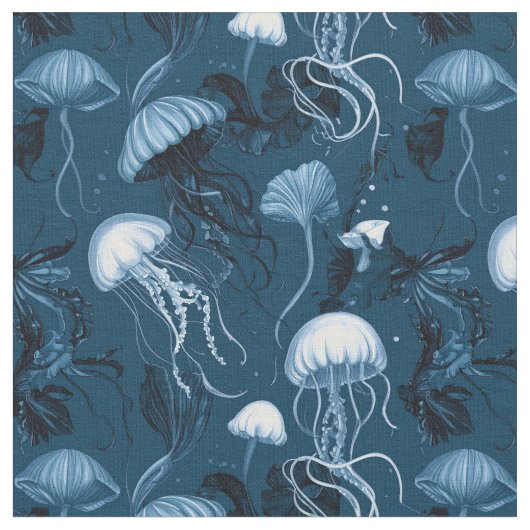 Deep Blue Jellyfish Fabric Stoff (Nahaufnahme)