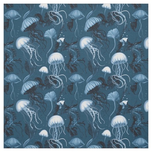Deep Blue Jellyfish Fabric Stoff (Muster)