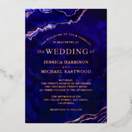Deep Blue Lila Geode Rose Gold Agate Modern Folieneinladung