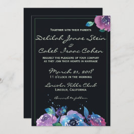 Deep Blue Lila Moody Twilight Floral Wedding Einladung