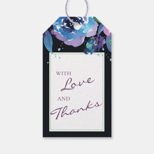 Deep Blue Lila Moody Twilight Floral Wedding Geschenkanhänger (Vorderseite)