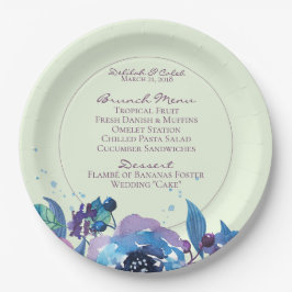 Deep Blue Lila Moody Twilight Floral Wedding Pappteller