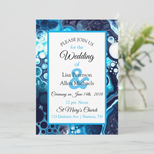 Deep Blue Marble Fluid Art Einladung (Stehend Vorderseite)