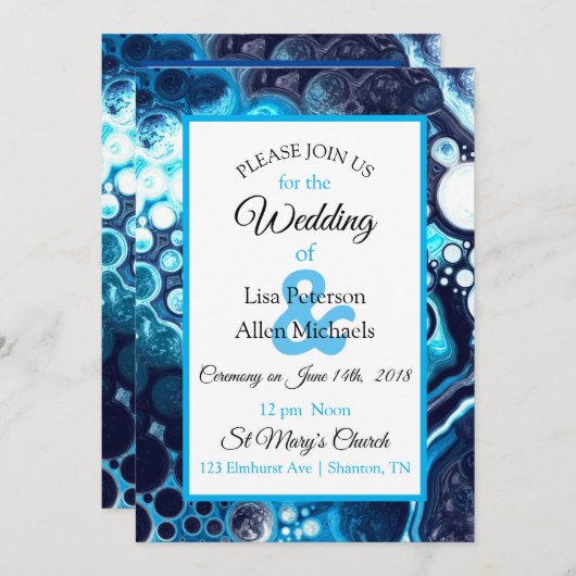 Deep Blue Marble Fluid Art Einladung (Vorne/Hinten)