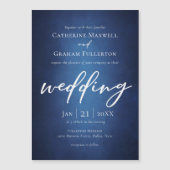 Deep Blue Minimalistisch Typografy Lakeside Weddin Magneteinladung (Vorderseite)