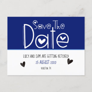 Deep Blue Modern Typografy Save the Date Wedding Ankündigungspostkarte