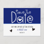 Deep Blue Modern Typografy Save the Date Wedding Ankündigungspostkarte (Vorderseite)