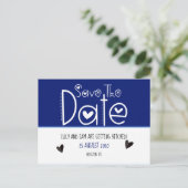 Deep Blue Modern Typografy Save the Date Wedding Ankündigungspostkarte (Stehend Vorderseite)