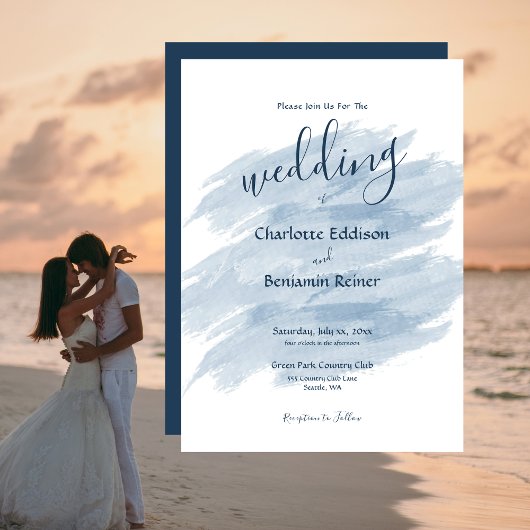 Deep Blue, Moderne Hochzeit Einladung