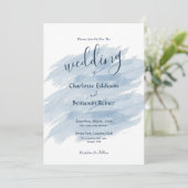 Deep Blue, Moderne Hochzeit Einladung (Stehend Vorderseite)