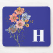 Deep Blue Monogram Simple Floral Mousepad (Vorne)