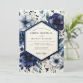 Deep Blue Moody Bloom Hochzeit Einladung (Stehend Vorderseite)