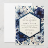Deep Blue Moody Bloom Hochzeit Einladung (Vorne/Hinten)