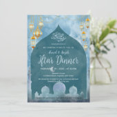 Deep Blue Night Mosque Silhouette Iftar Dinner Einladung (Stehend Vorderseite)