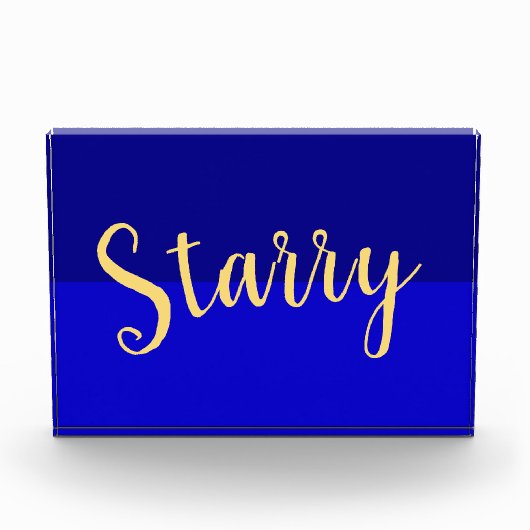 Deep Blue Night Sky Elegante Warm "Starry" Script Fotoblock (Vorderseite)