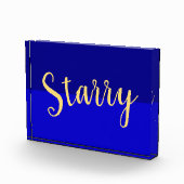 Deep Blue Night Sky Elegante Warm "Starry" Script Fotoblock (Rechts)