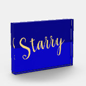 Deep Blue Night Sky Elegante Warm "Starry" Script Fotoblock (Links)