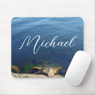 Deep Blue Ocean Foto Individuelle Name Flowy Lette Mousepad
