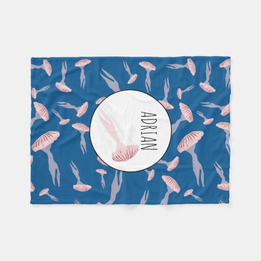 Deep Blue Ocean Jellyfish Pattern Individuelle Nam Fleecedecke (Vorderseite (Horizontal))