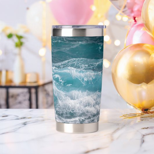 Deep Blue Ocean Wave Custom Image Personalized Thermobecher (Bachelor Party)