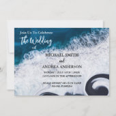 Deep Blue Ocean Waves Modern Beach Wedding QR Code (Vorderseite)