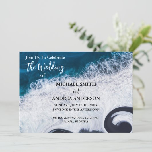Deep Blue Ocean Waves Modern Beach Wedding QR Code (Stehend Vorderseite)