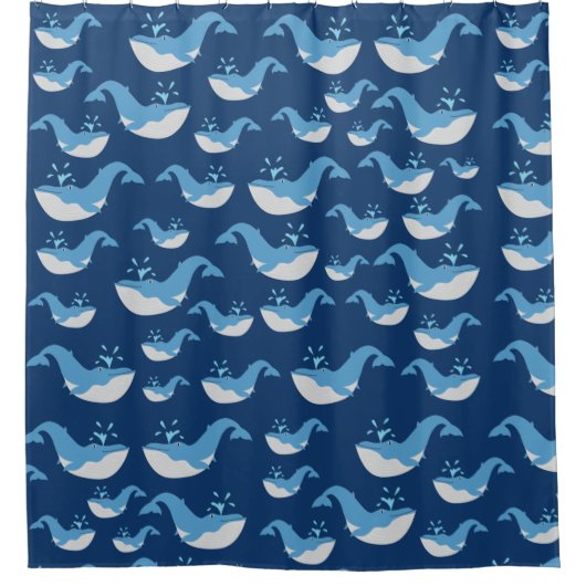 Deep Blue Ocean Whale Muster Duschvorhang (Vorderseite)