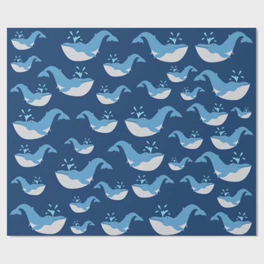Deep Blue Ocean Whale Muster Geschenkpapier (Flach)