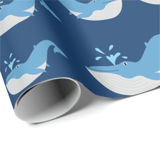Deep Blue Ocean Whale Muster Geschenkpapier (Rolleneckpunkt)