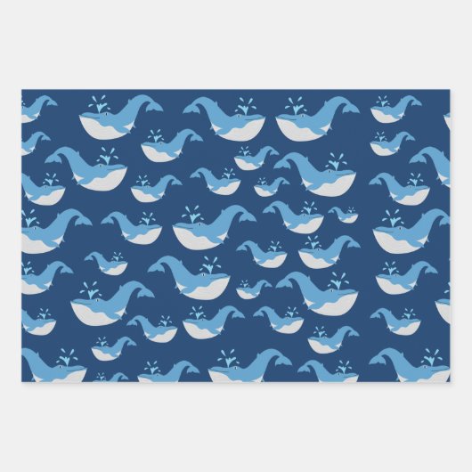 Deep Blue Ocean Whale Muster Geschenkpapier Set (Vorderseite 3)