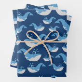Deep Blue Ocean Whale Muster Geschenkpapier Set (Beispiel)