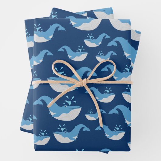 Deep Blue Ocean Whale Muster Geschenkpapier Set (Beispiel)