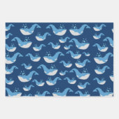 Deep Blue Ocean Whale Muster Geschenkpapier Set (Vorderseite)