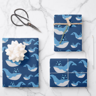 Deep Blue Ocean Whale Muster Geschenkpapier Set
