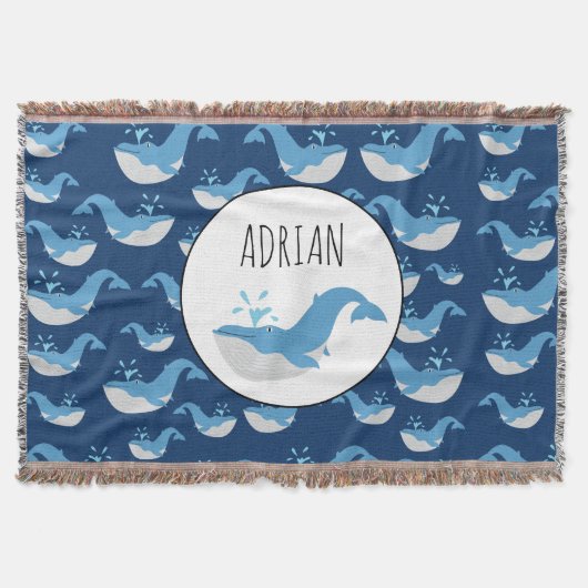Deep Blue Ocean Whale Muster Individuelle Name Decke (Vorderseite)