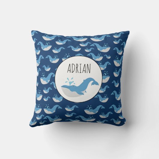 Deep Blue Ocean Whale Muster Individuelle Name Kissen (Rückseite)