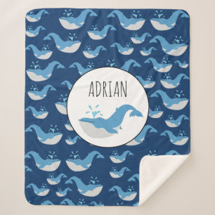 Deep Blue Ocean Whale Muster Individuelle Name Sherpadecke