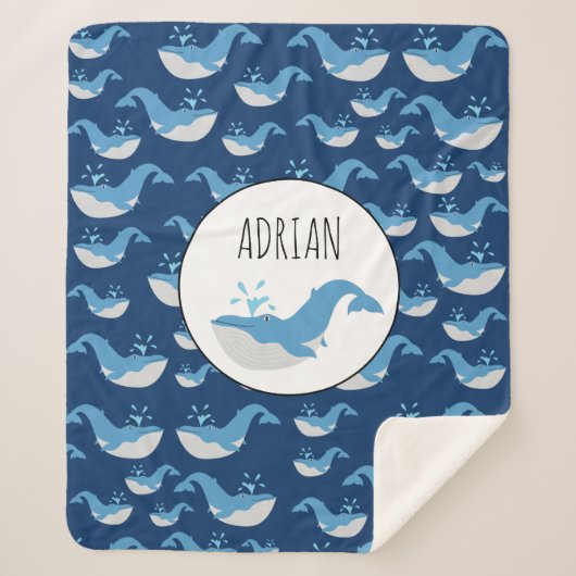 Deep Blue Ocean Whale Muster Individuelle Name Sherpadecke (Vorderseite)