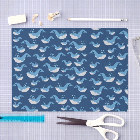 Deep Blue Ocean Whale Muster Seidenpapier (Handwerk)