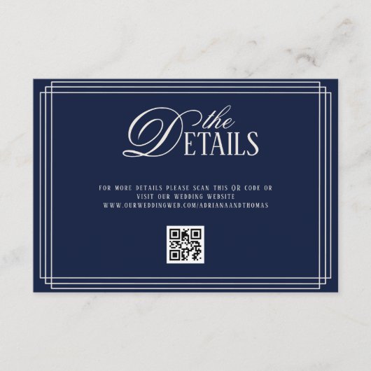 Deep Blue Old Money Wedding Details  Begleitkarte (Vorderseite)