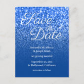 Deep Blue Ombre Bokeh Glitzer Save the Date Postkarte (Vorderseite)