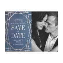 Deep Blue Opaline Wedding Foto Save the Date Gold