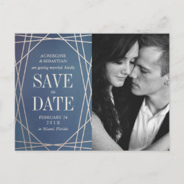 Deep Blue Opaline Wedding Foto Save the Date Gold Ankündigungspostkarte