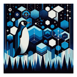 Deep Blue Pinguin im Winter Antarktiswald Poster