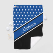 Deep Blue Polka Dot Black Diagonal Script Name Golfhandtuch (Insitu)