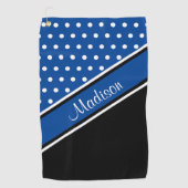 Deep Blue Polka Dot Black Diagonal Script Name Golfhandtuch (Vorderseite)