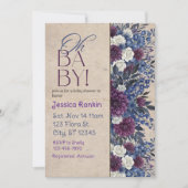 Deep Blue & Purple Floral Baby Shower Einladung (Vorderseite)