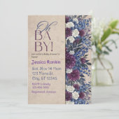 Deep Blue & Purple Floral Baby Shower Einladung (Stehend Vorderseite)